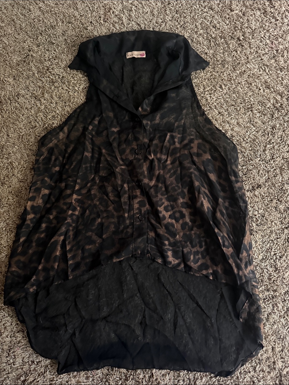 Body Central Sheer Leopard Print Sleeveless Button Front Top - Brown/Black